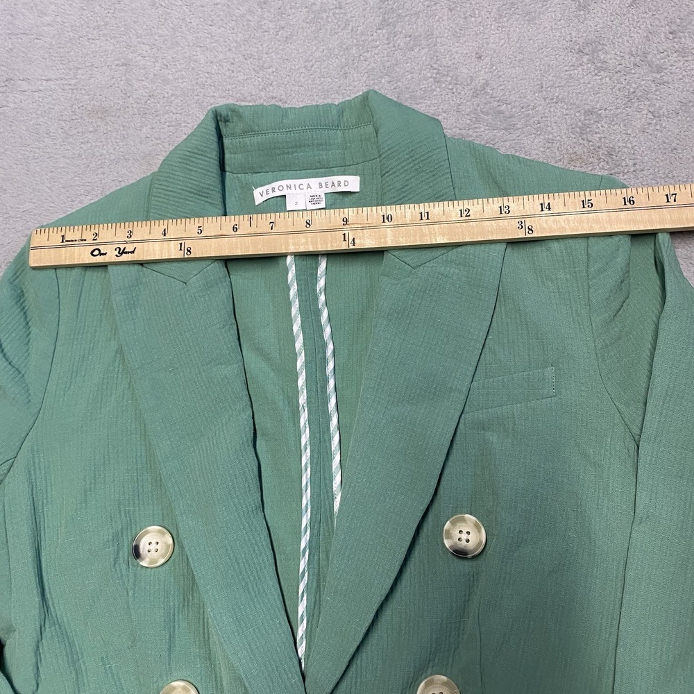 Veronica Beard Emsley Jacket Size 2 Agate Green Blazer Linen Blend Textured - Picture 8 of 11